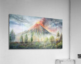                   Watercolor Volcano Eruption in a Misty Forest Acrylic Print