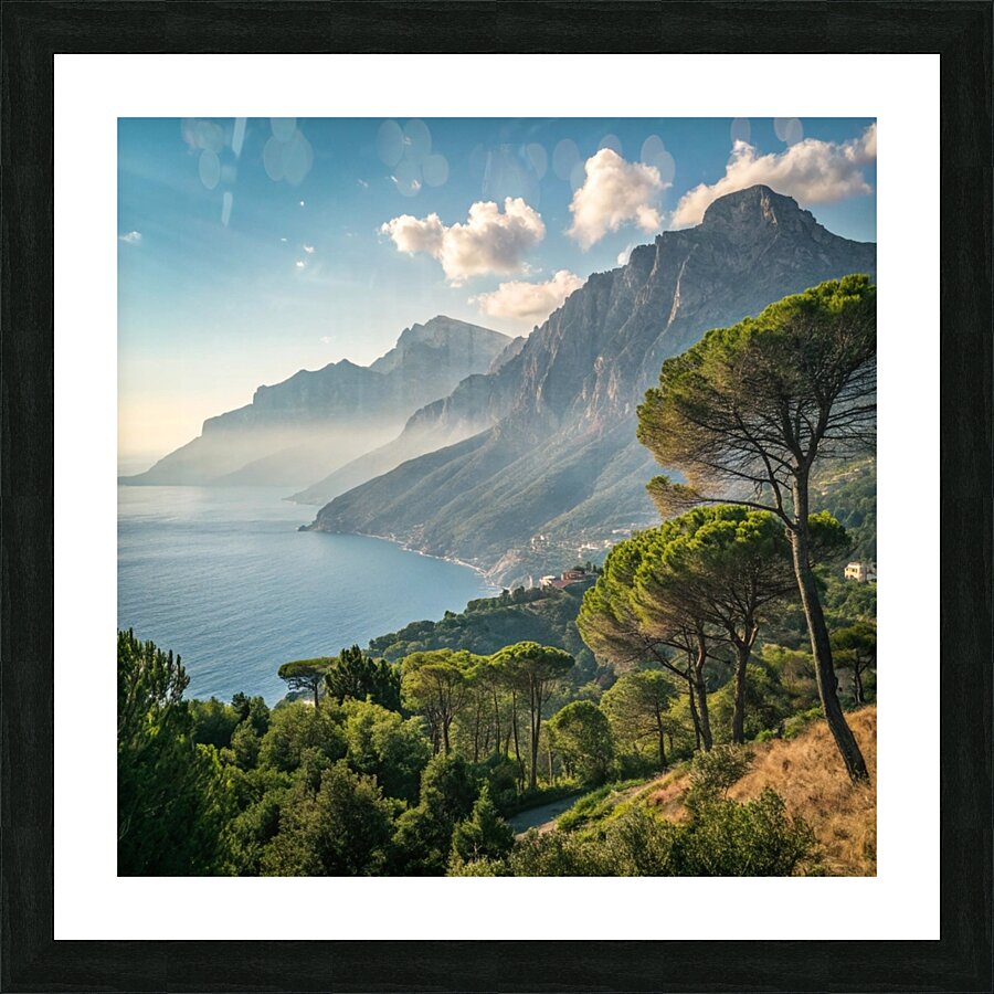 Majestic Coastal Mountains and Serene Sea Picture Frame print