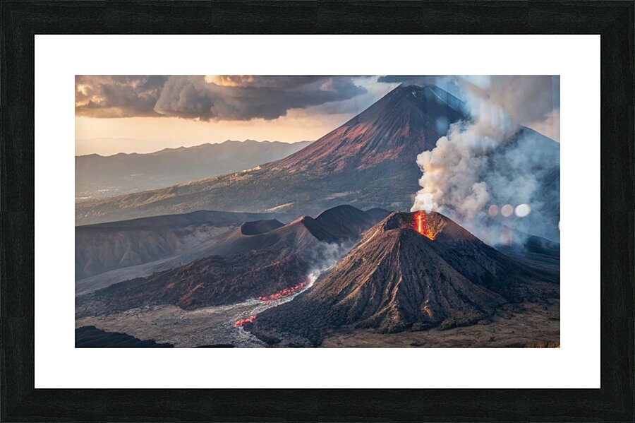                  Powerful Volcano Eruption with Flowing Lava Picture Frame print