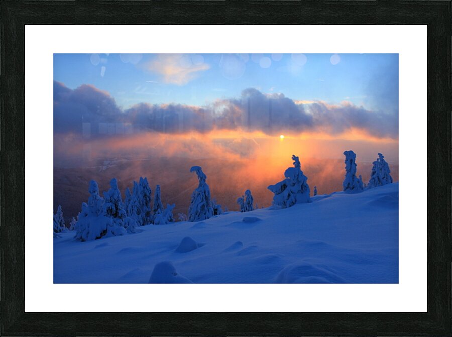 Frozen Snow Ghosts Under a Dramatic Winter Sunset Picture Frame print