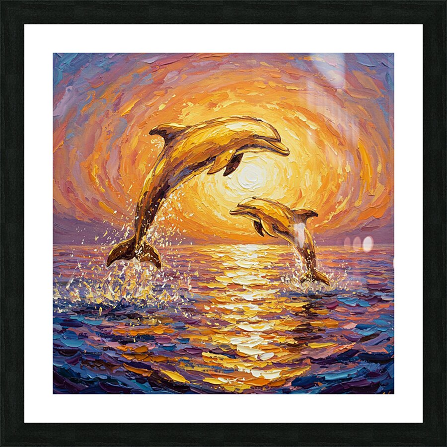 Dolphins at sunset Picture Frame print