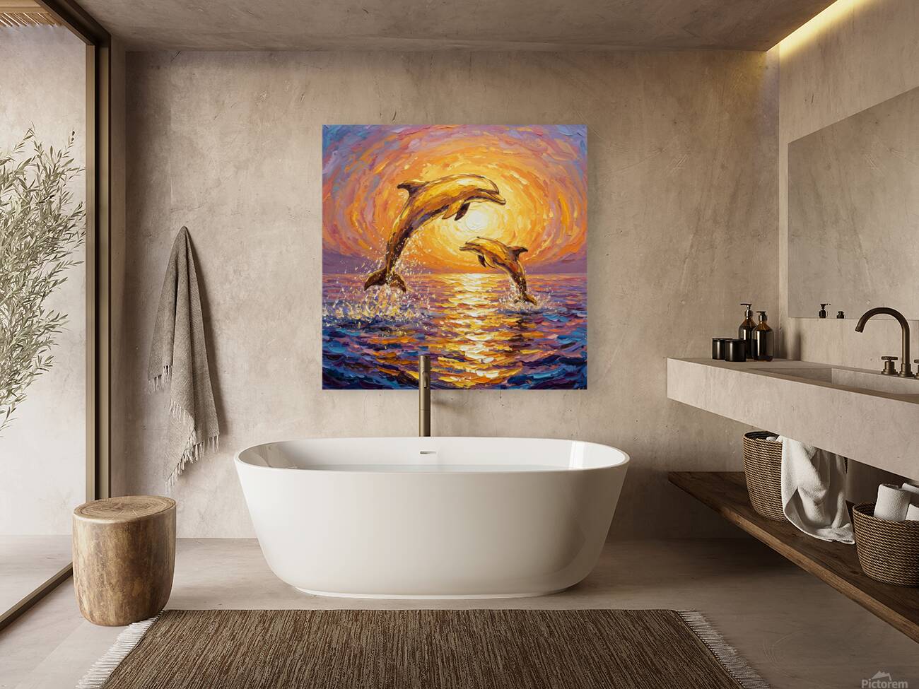 Dolphins at sunset Reproduction