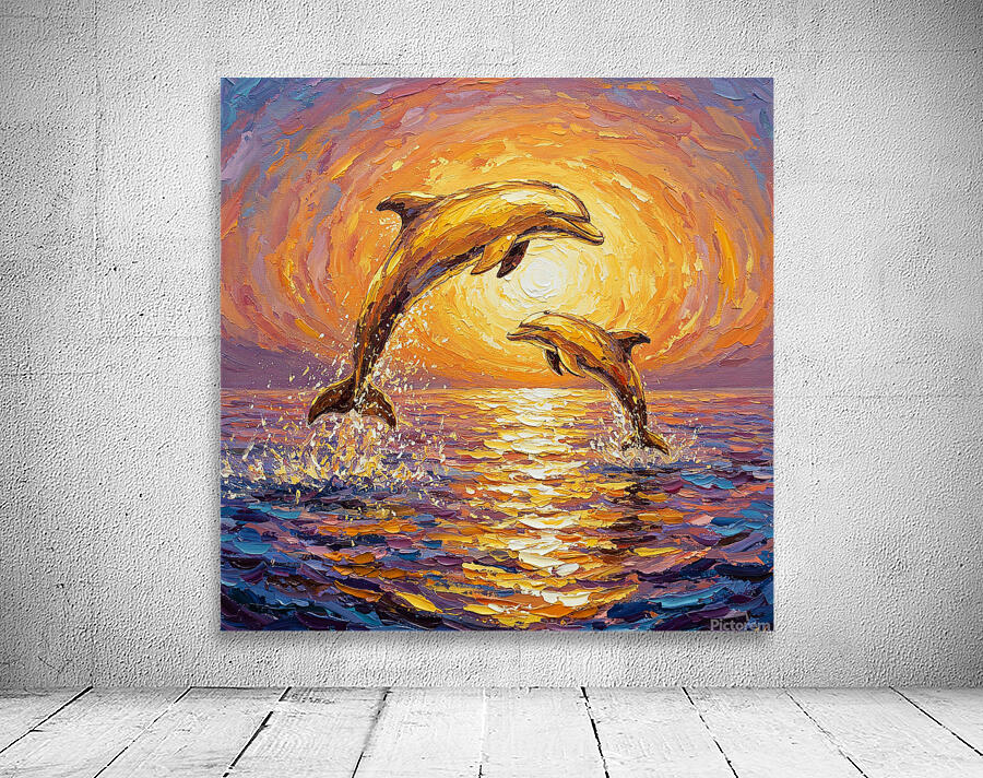 Dolphins at sunset Wall Preview