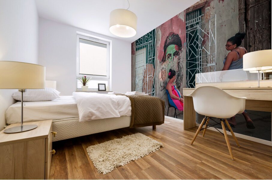 Street Conversation by the Mural Mural print