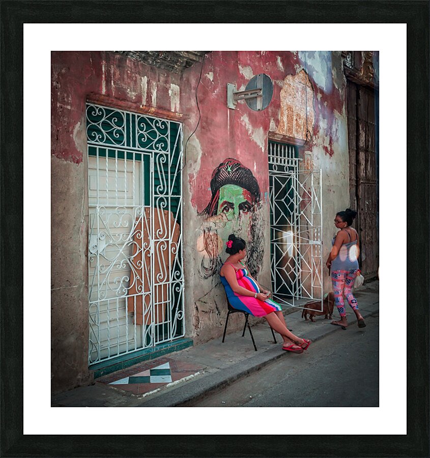 Street Conversation by the Mural Picture Frame print