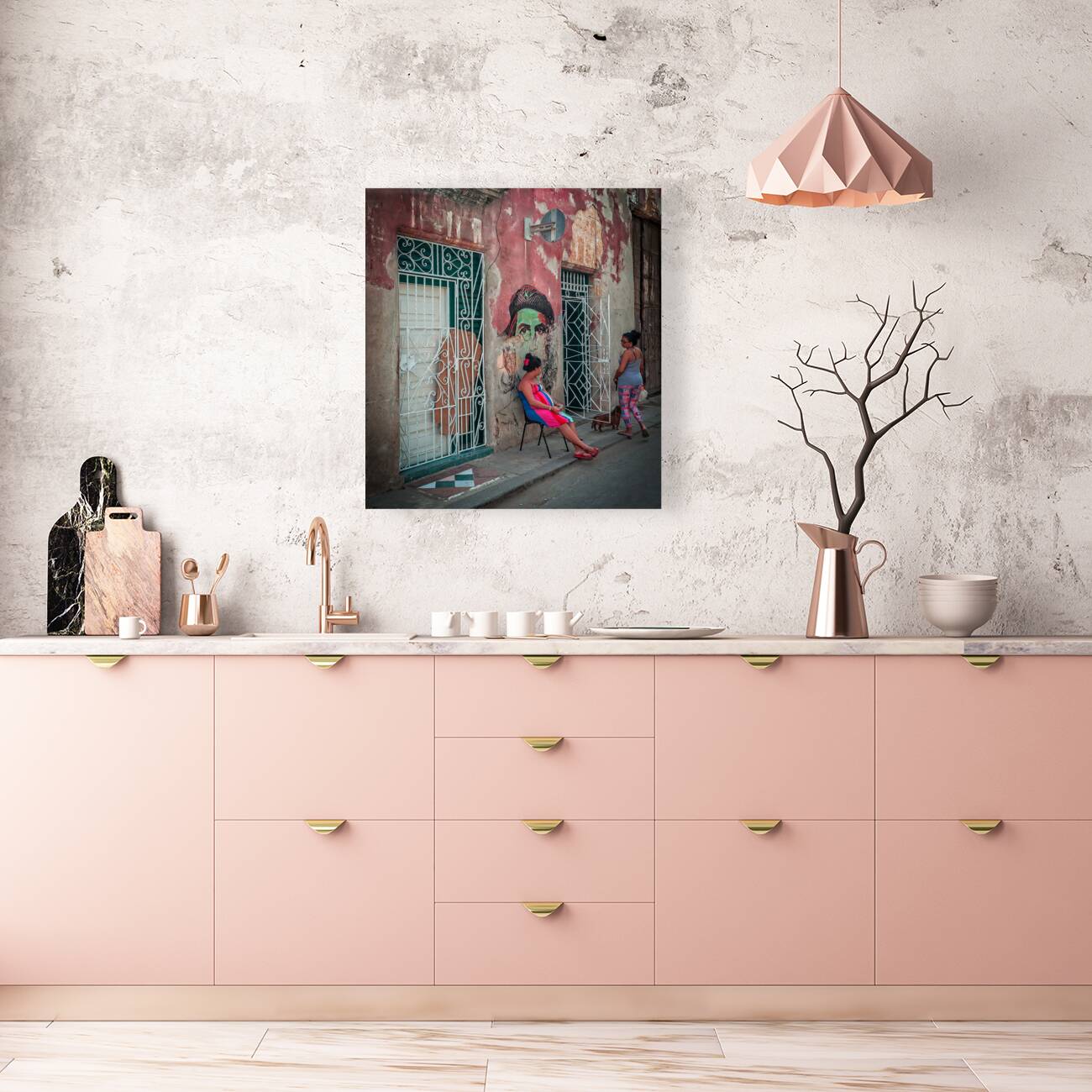 Street Conversation by the Mural Reproduction