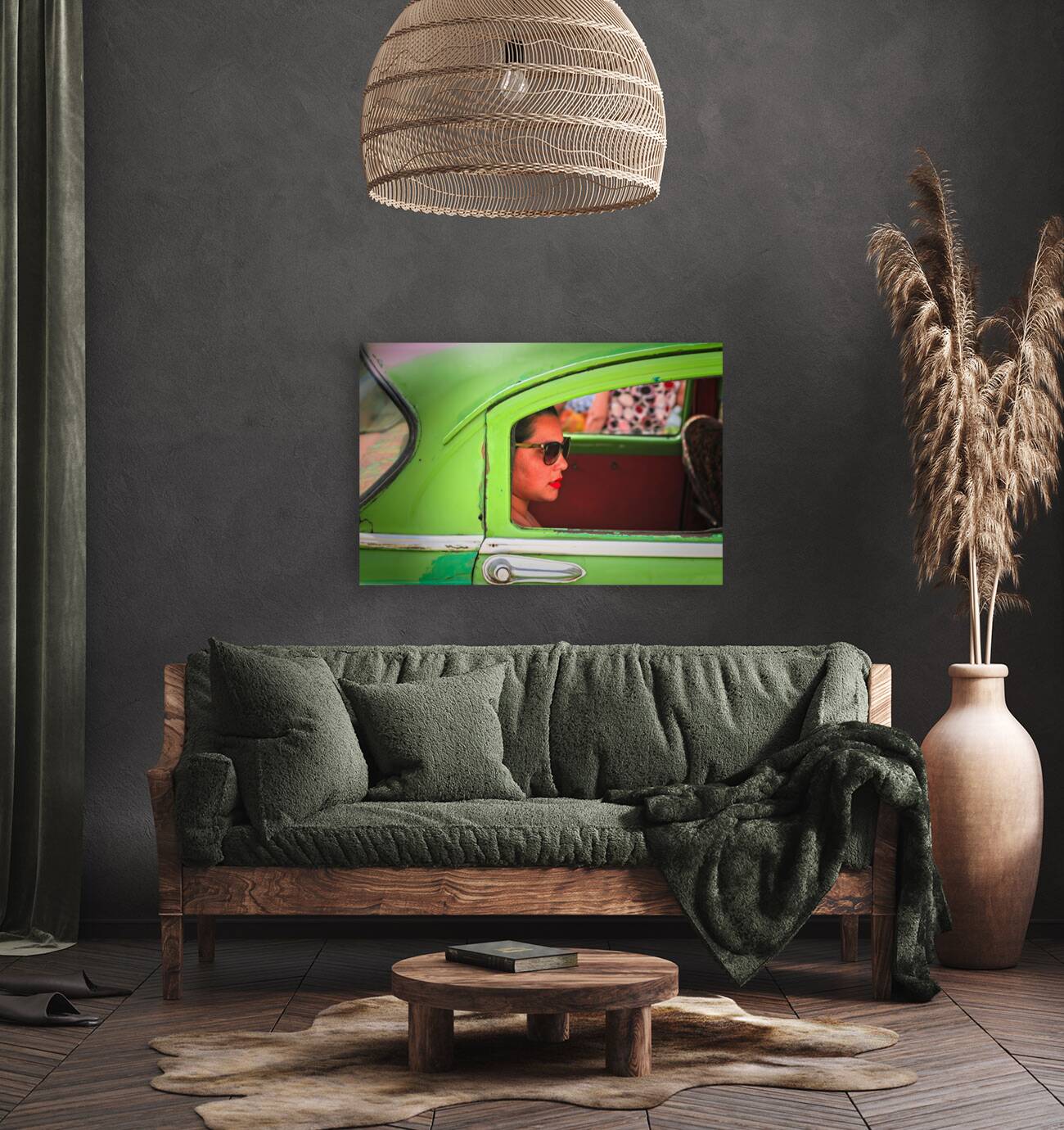 Woman in Green Car Window Reproduction