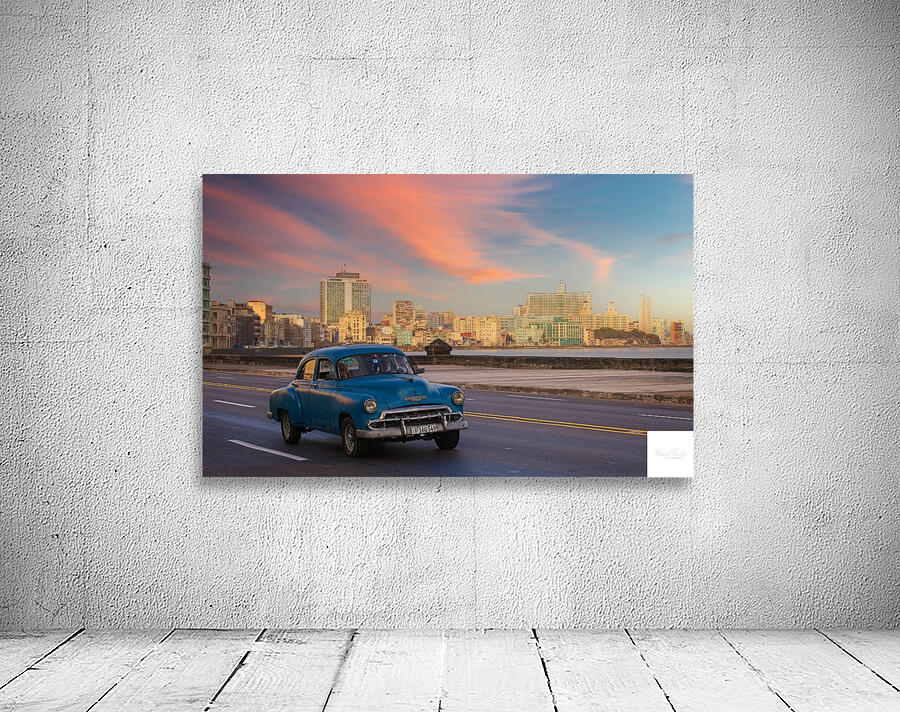 Classic Blue Car on the Malecon Wall Preview