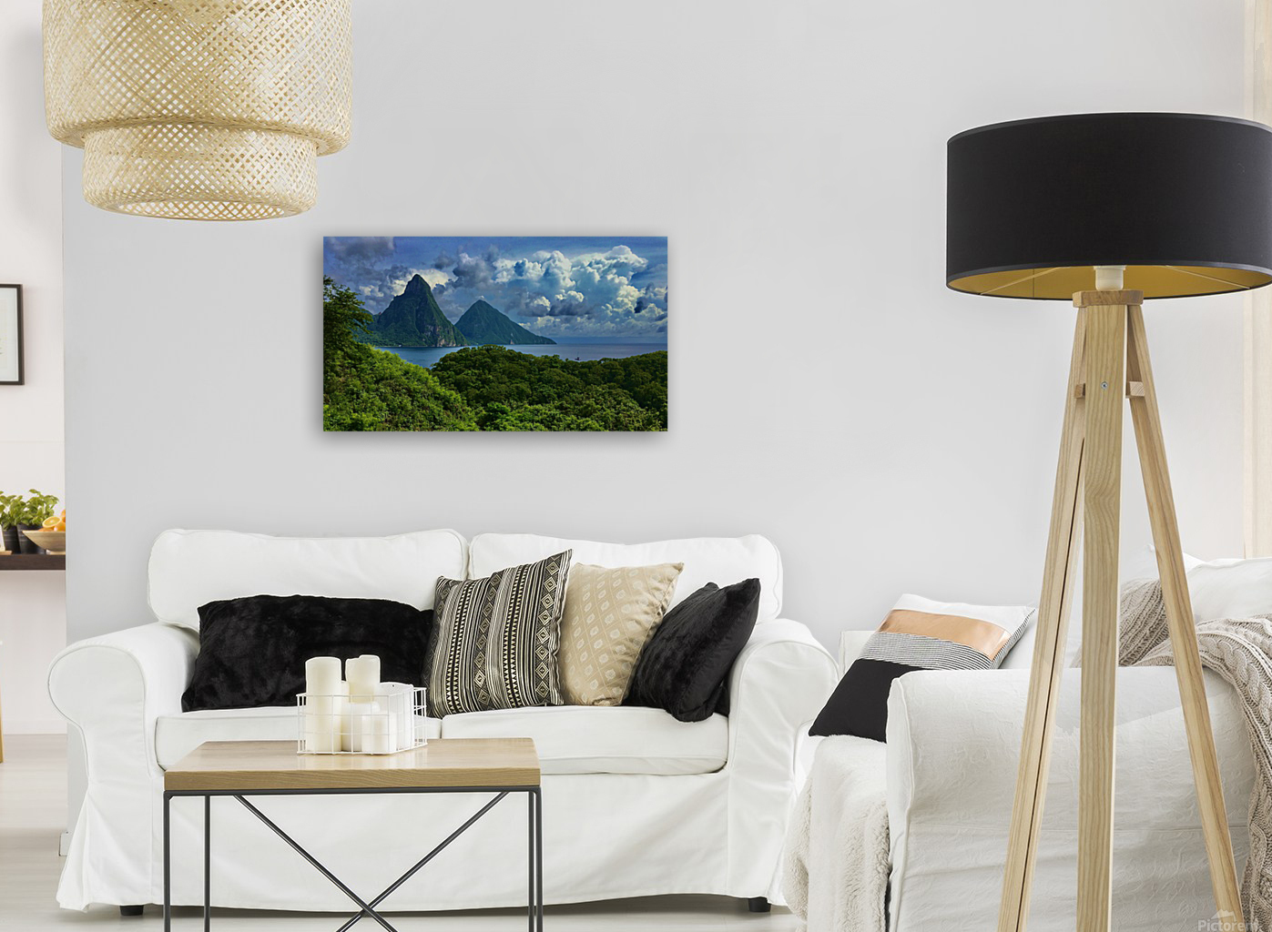 Lingering Clouds Over The Pitons Reproduction