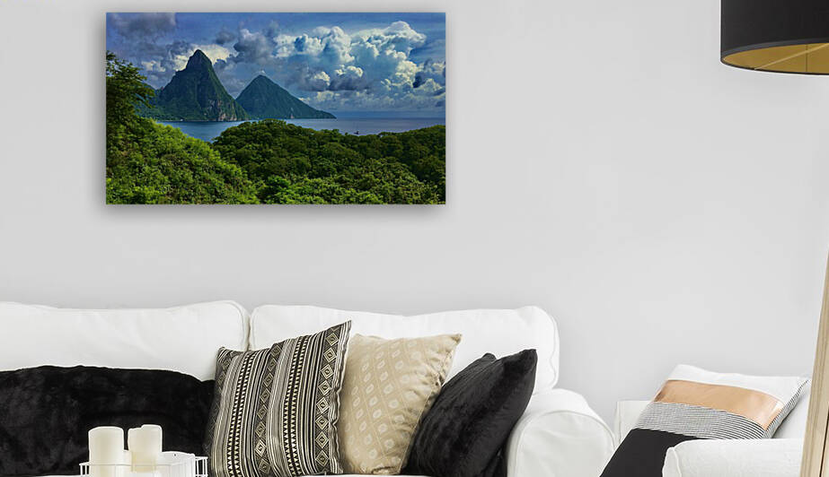 Lingering Clouds Over The Pitons Reproduction