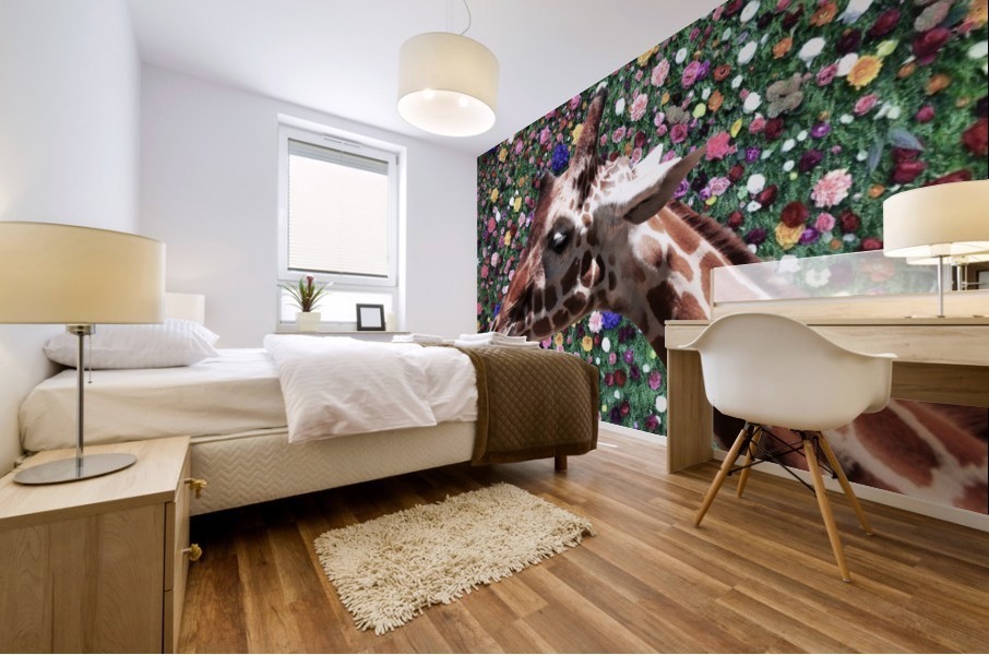 Giraffe with Flower Background Mural print