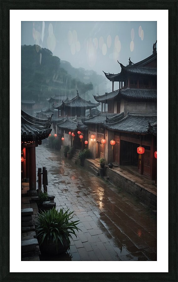 Whispers of the Past: An Ancient Town in the Rain Picture Frame print