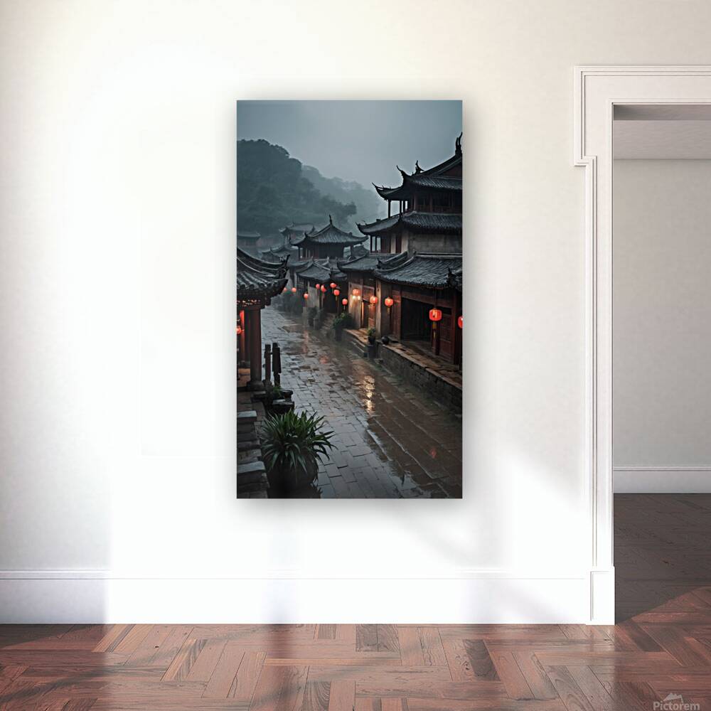 Whispers of the Past: An Ancient Town in the Rain Reproduction