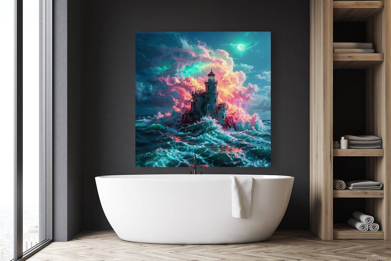 Emerald Tempest: Waves Beneath a Crimson Sky Reproduction