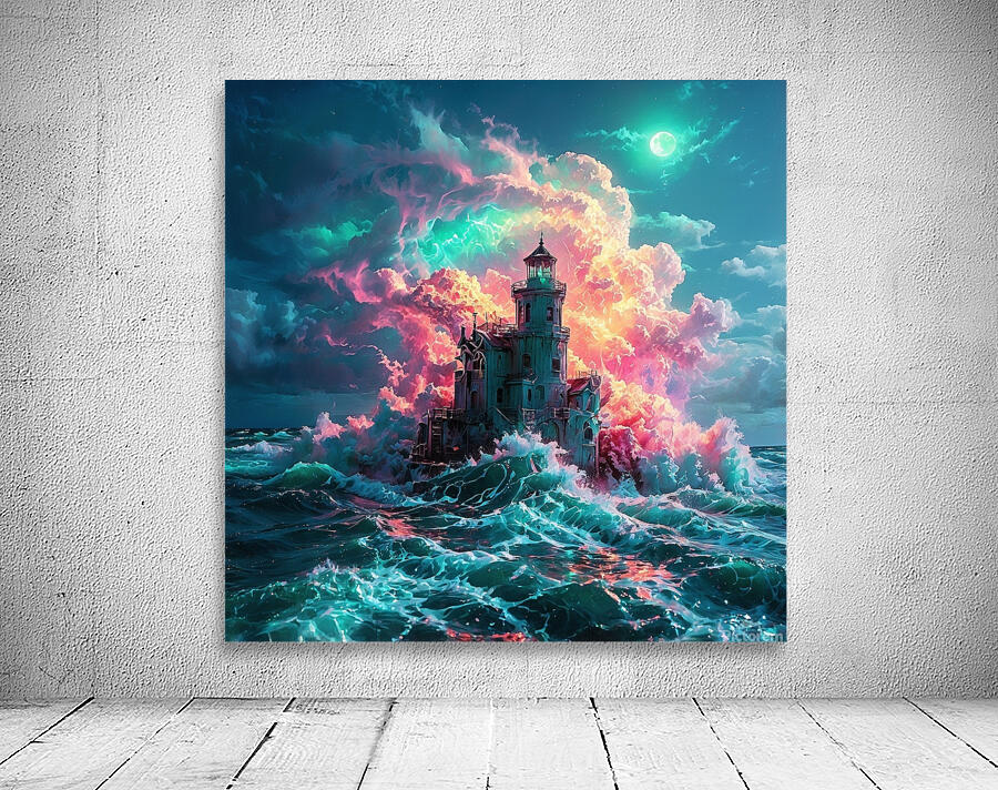  Emerald Tempest: Waves Beneath a Crimson Sky Wall Preview