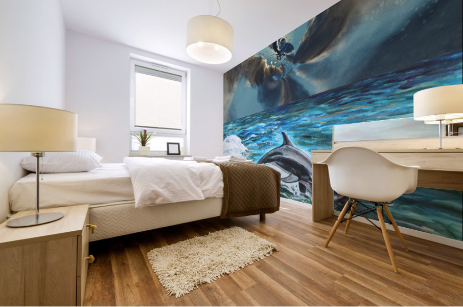 Dolphins in a Storm Vortex Mural print