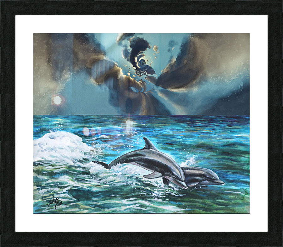 Dolphins in a Storm Vortex Picture Frame print