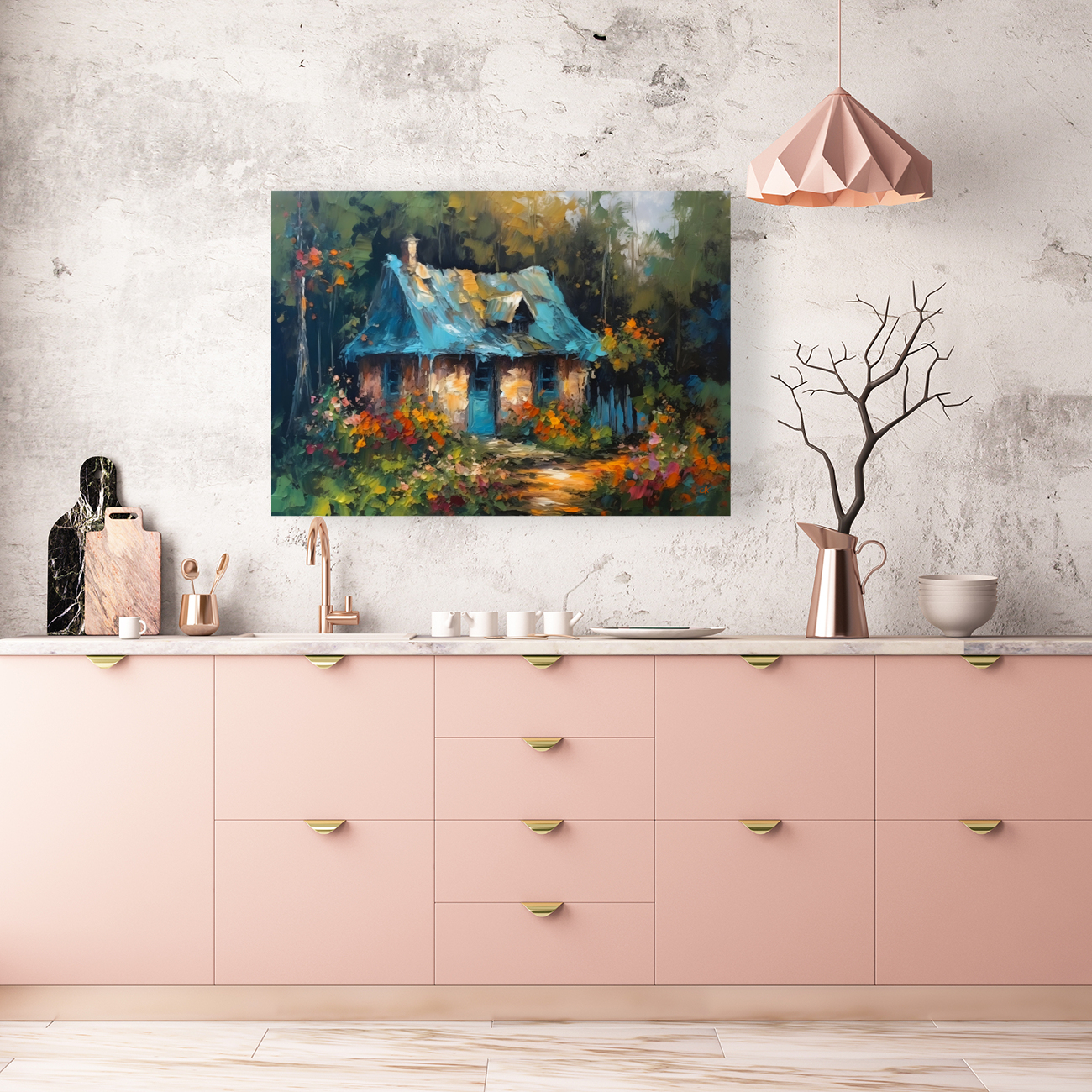 Secluded Blue Cottage Reproduction