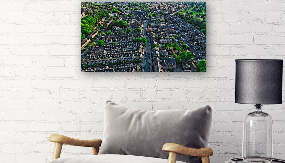 Aerial view of suburban residential neighborhood in Harrogate North Yorkshire by Vasile Jechiu