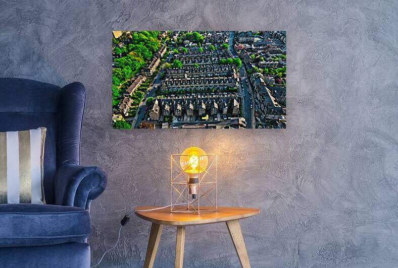 Aerial view of a residential neighborhood with rows of houses in Harrogate North Yorkshire by Vasile Jechiu