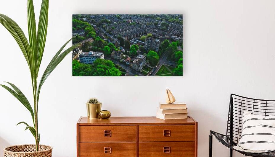 Aerial view of residential neighborhood with greenery in Harrogate North Yorkshire by Vasile Jechiu