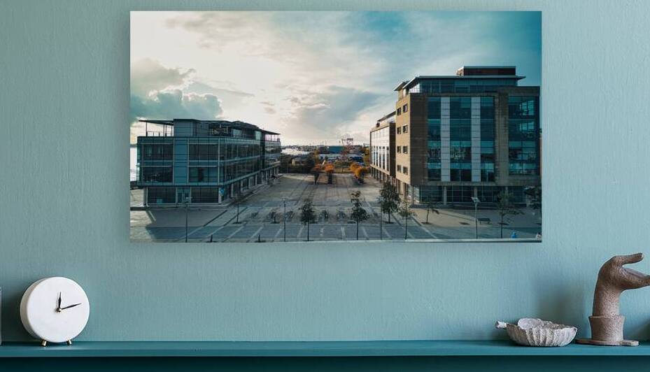 Modern office buildings with glass facades at sunset urban landscape in Hull England. by Vasile Jechiu