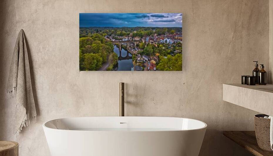 Historic Town and River Bridge Aerial View in Knaresborough Yorkshire by Vasile Jechiu