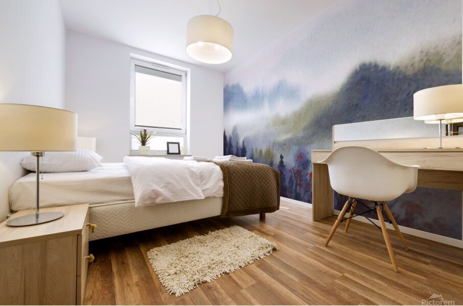 Cloudy Mountain Himalaya Landscape  Watercolor Painting Mural print