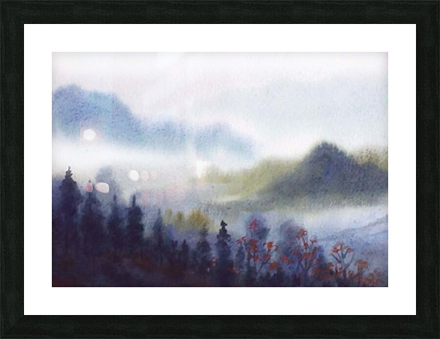 Cloudy Mountain Himalaya Landscape  Watercolor Painting Picture Frame print