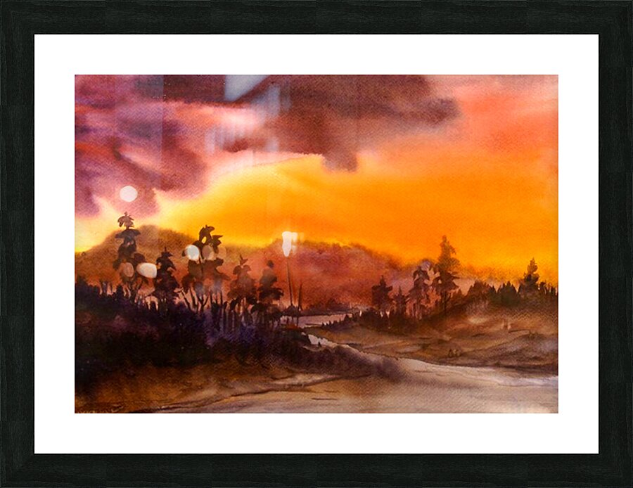 Cloudy Sunset Mountain Himalaya  Watercolor Painting  Picture Frame print