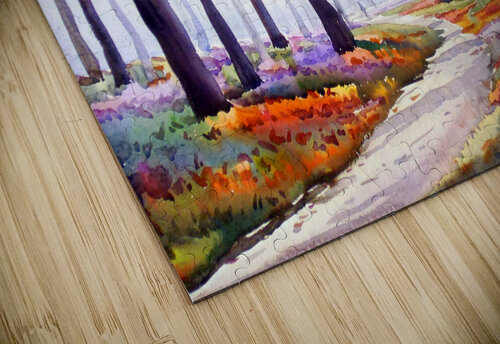 Misty Flowers Garden inside a Forest Watercolor Painting Samiran Sarkar puzzle