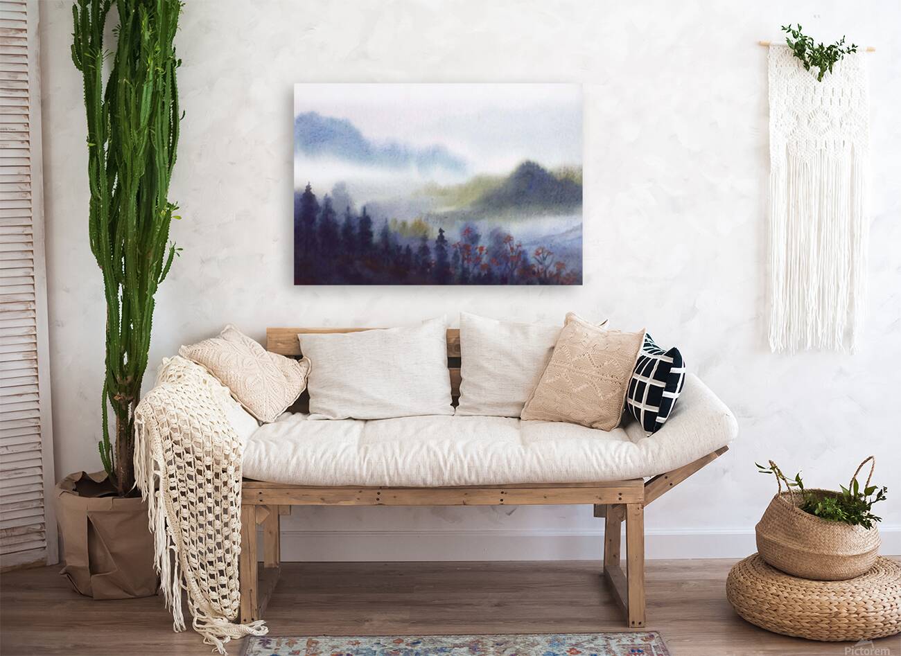 Cloudy Mountain Himalaya Landscape  Watercolor Painting Reproduction