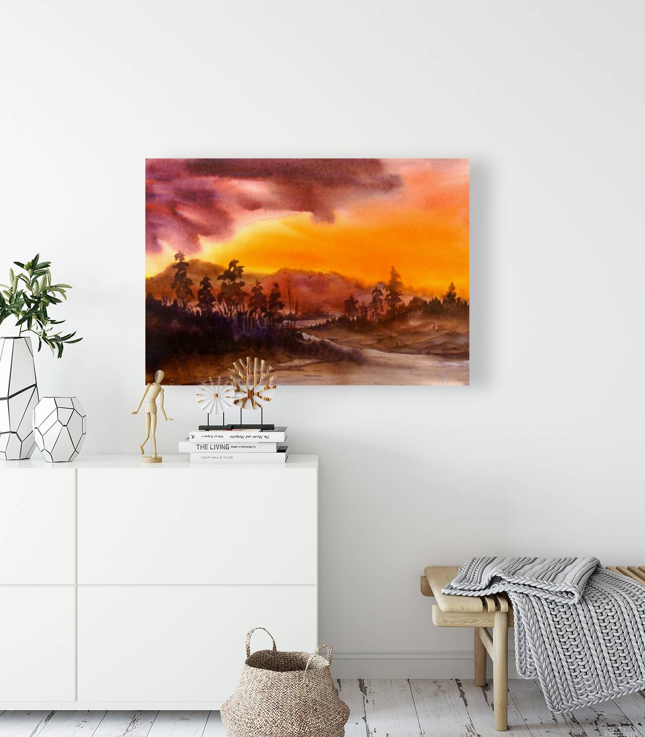 Cloudy Sunset Mountain Himalaya  Watercolor Painting  Reproduction