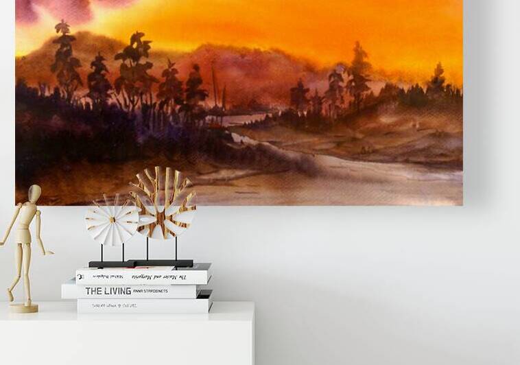 Cloudy Sunset Mountain Himalaya  Watercolor Painting  by Samiran Sarkar