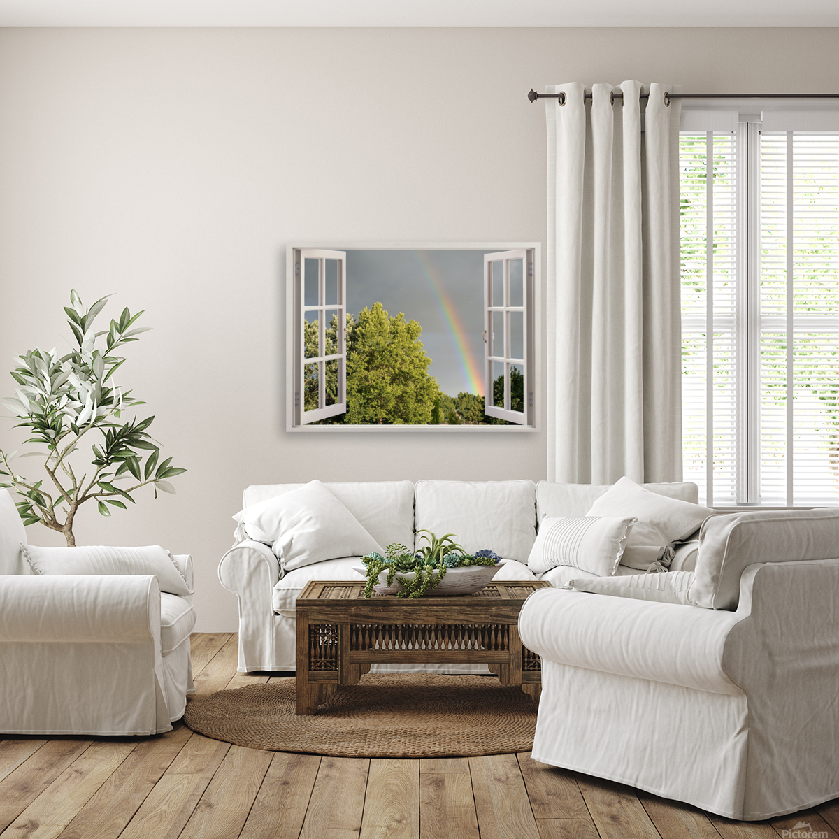 Summer Rainbow Over Trees Reproduction