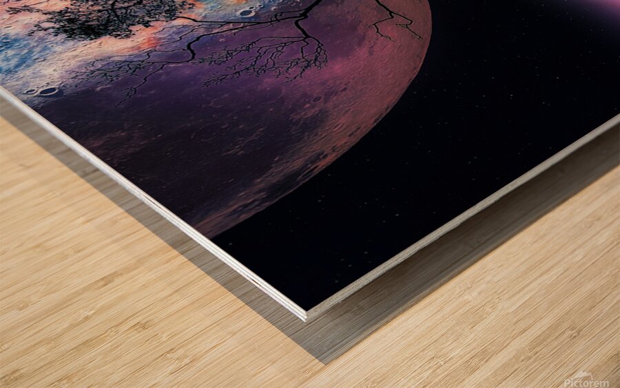 Seussian Tree Against Overhanging Sky Wood print