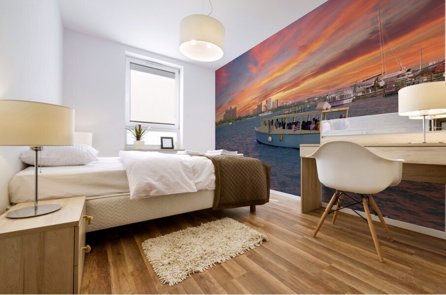 Tour Boat at Nassau Bahamas with Atlantis in Background Mural print