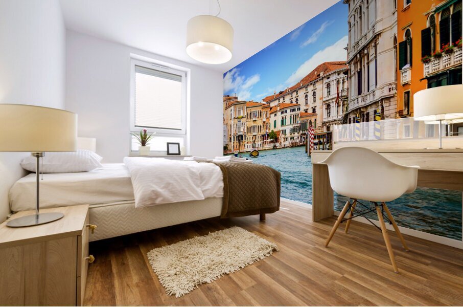 Motorboat Heading Under Bridge Mural print