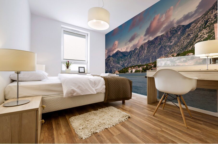 Orange Boat in Kotor Bay Mural print