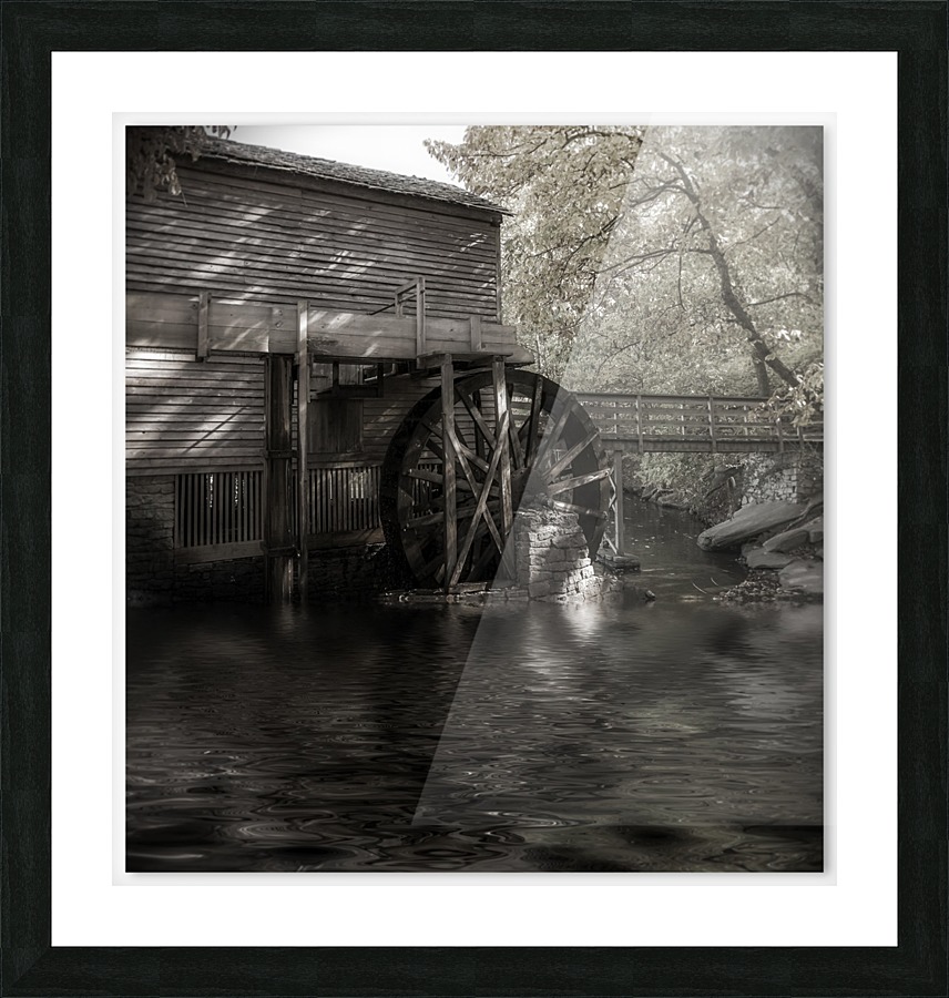 Grist Mill by Lake BW Picture Frame print