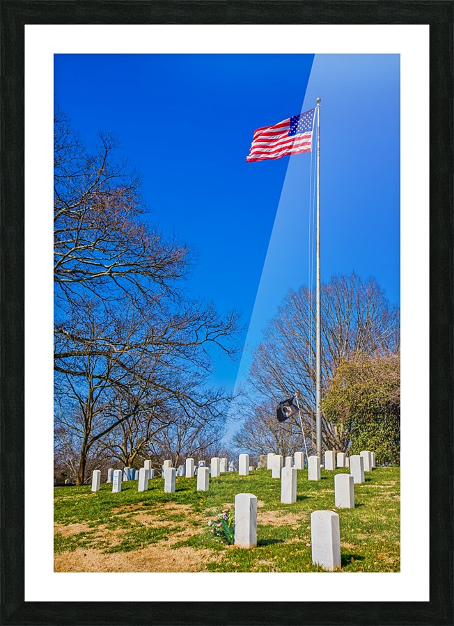 American Flag Over Military Graves Picture Frame print