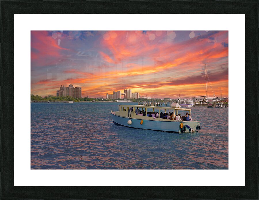 Tour Boat at Nassau Bahamas with Atlantis in Background Picture Frame print