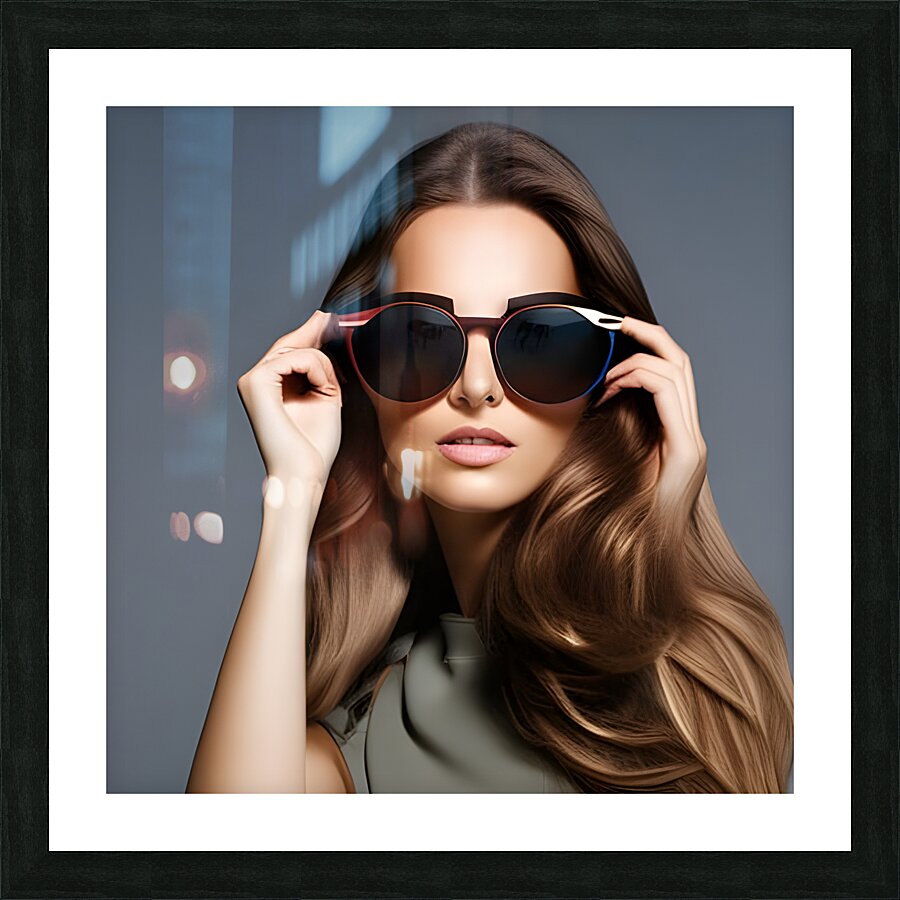 Woman with Eyes Looking Through Dark Sunglasses Picture Frame print