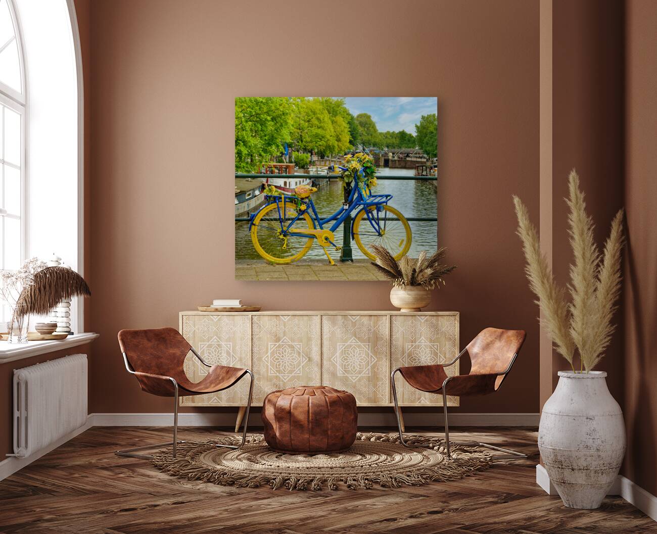 Bike Along Canal Bridge in Amsterdam Reproduction