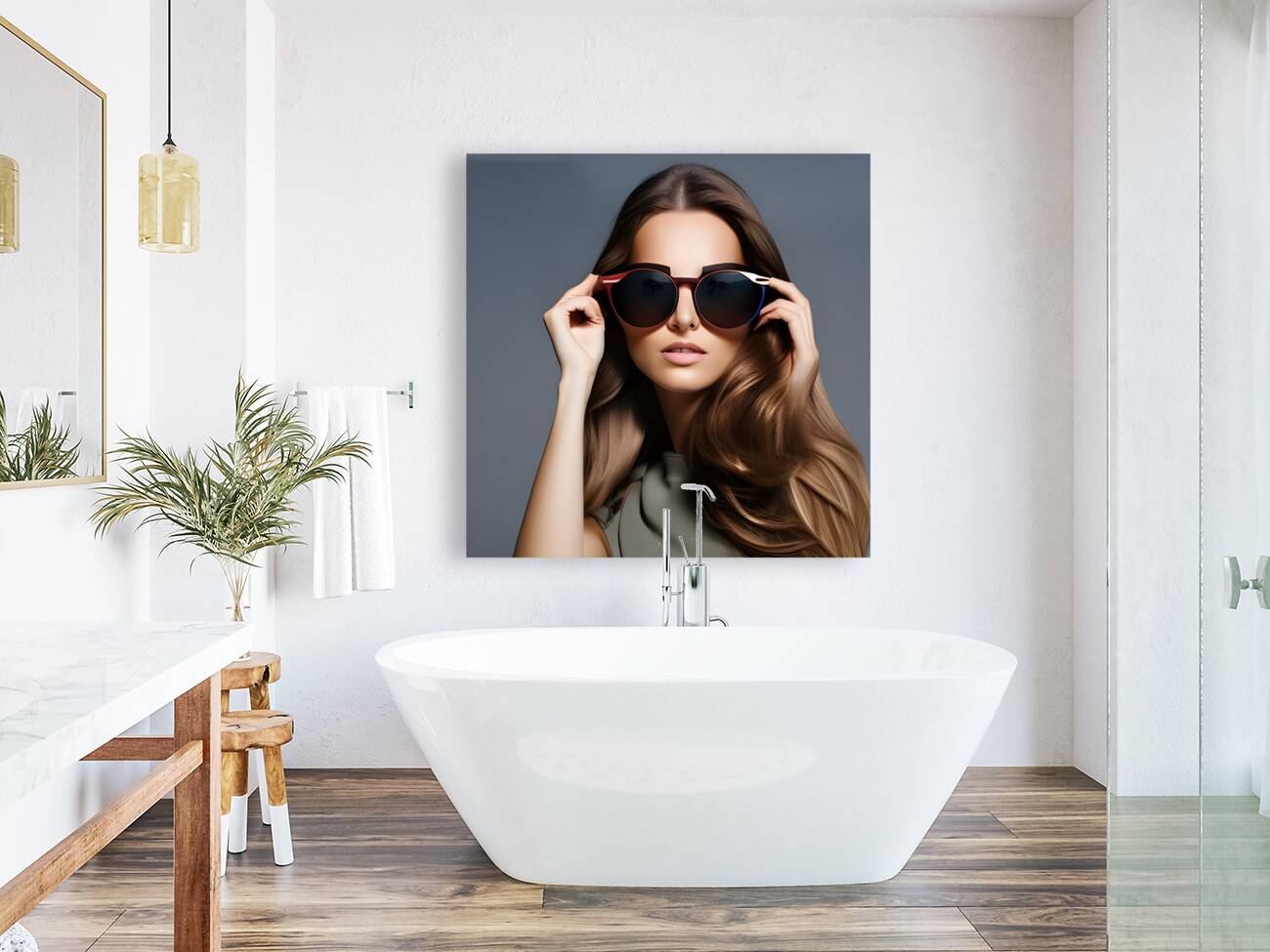 Woman with Eyes Looking Through Dark Sunglasses Reproduction