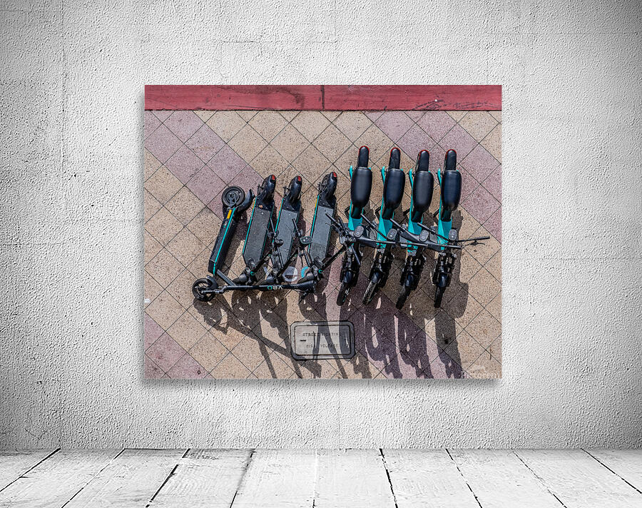 Rental Scooters on Sidewalk from Above Wall Preview