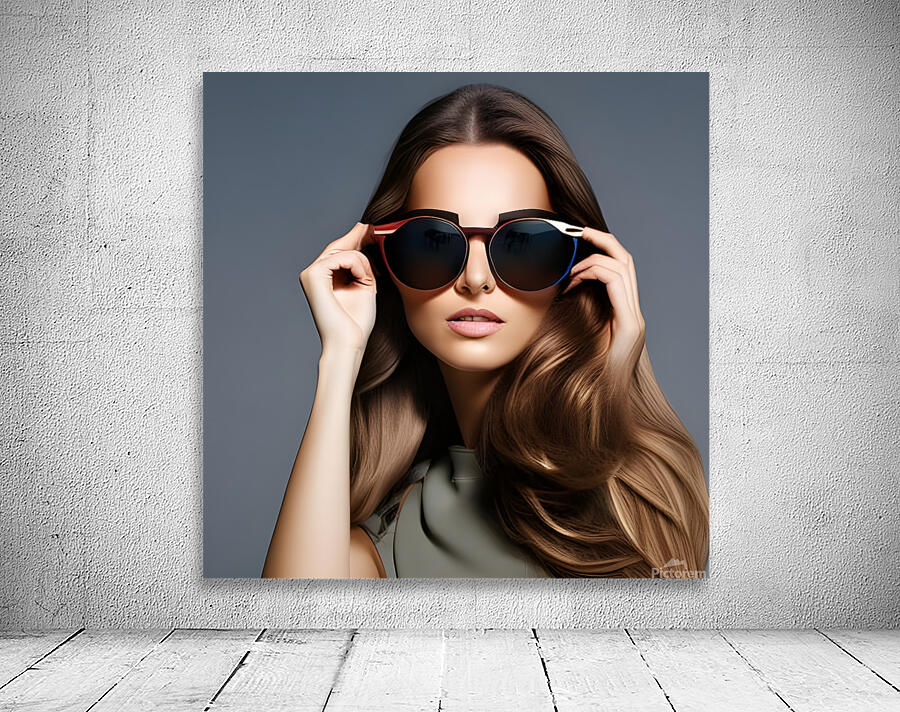 Woman with Eyes Looking Through Dark Sunglasses Wall Preview