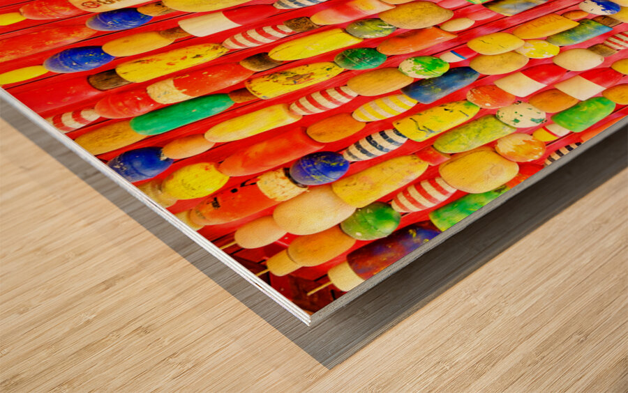 Decorative Lobster Floats on Red Wall Wood print