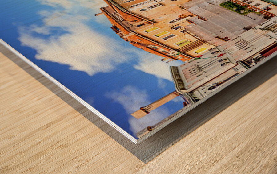 Motorboat Heading Under Bridge Wood print