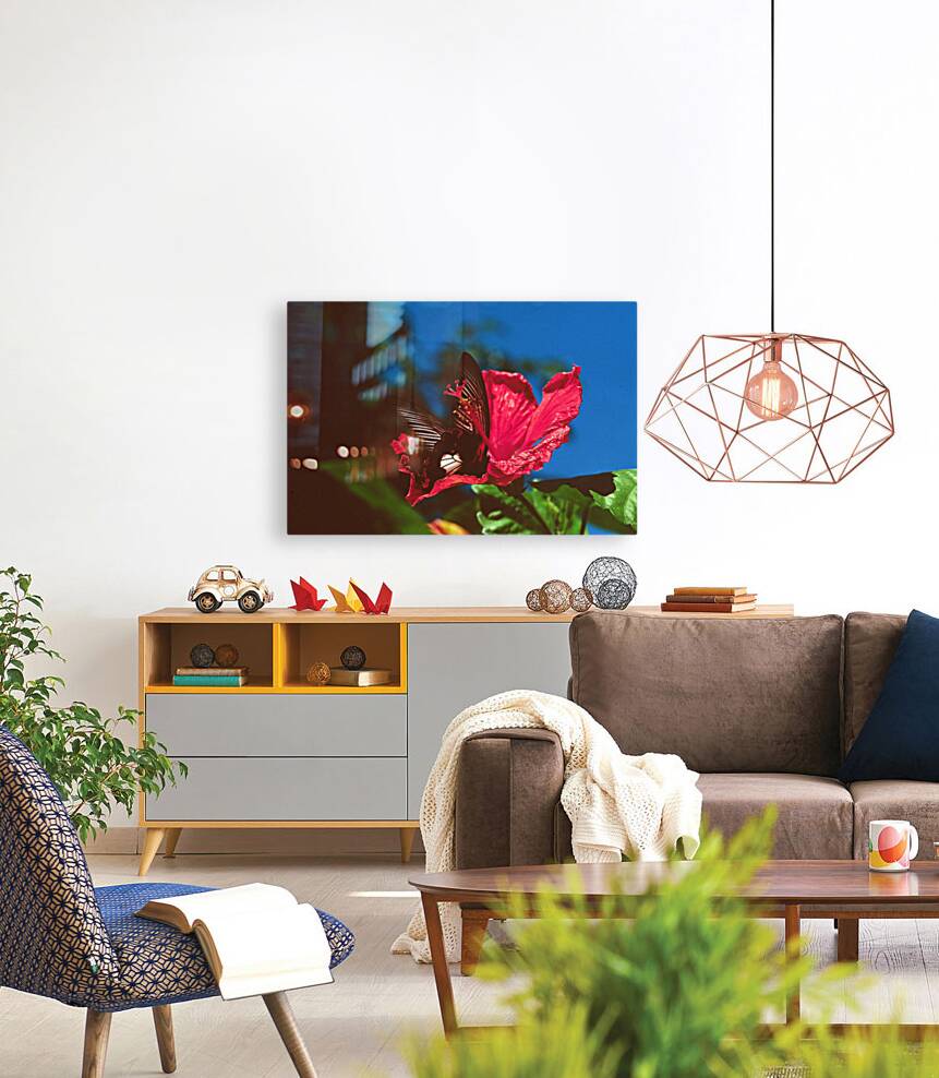 Black Butterfly Merge With The Red Flower Reproduction